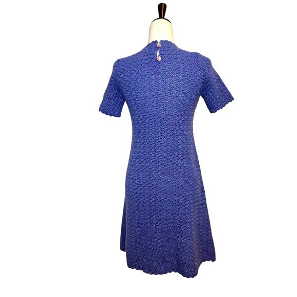 Vintage Handmade Purple Crochet Dress Mod 60s Style Short Sleeve A-Line Retro Bo - Picture 5 of 5